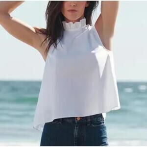 GOOP G Label white cotton ruffle neck tank top sz 0